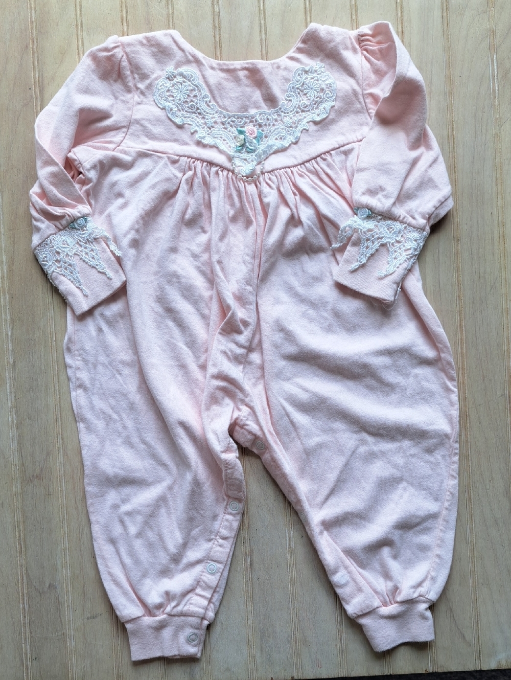 Vintage Sweet Baby Jess Pink Lace Romper Infant Girl USA Made 100% Cotton 90's